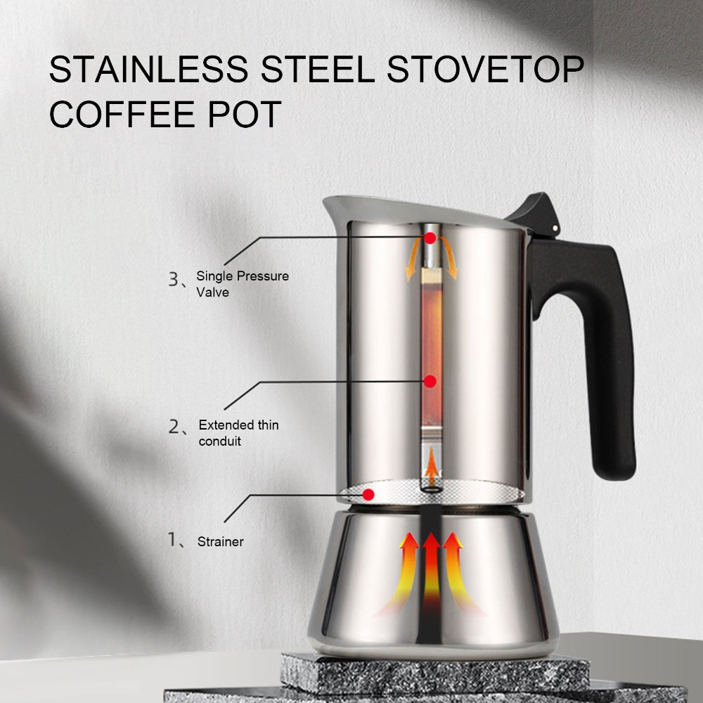 Quality Coffee Equipment - Caffettiera Moka in Acciaio Inox, Grande
